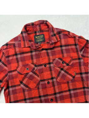 Men's Burton Red & Black Plaid Flannel Casual Button Down Shirt Small